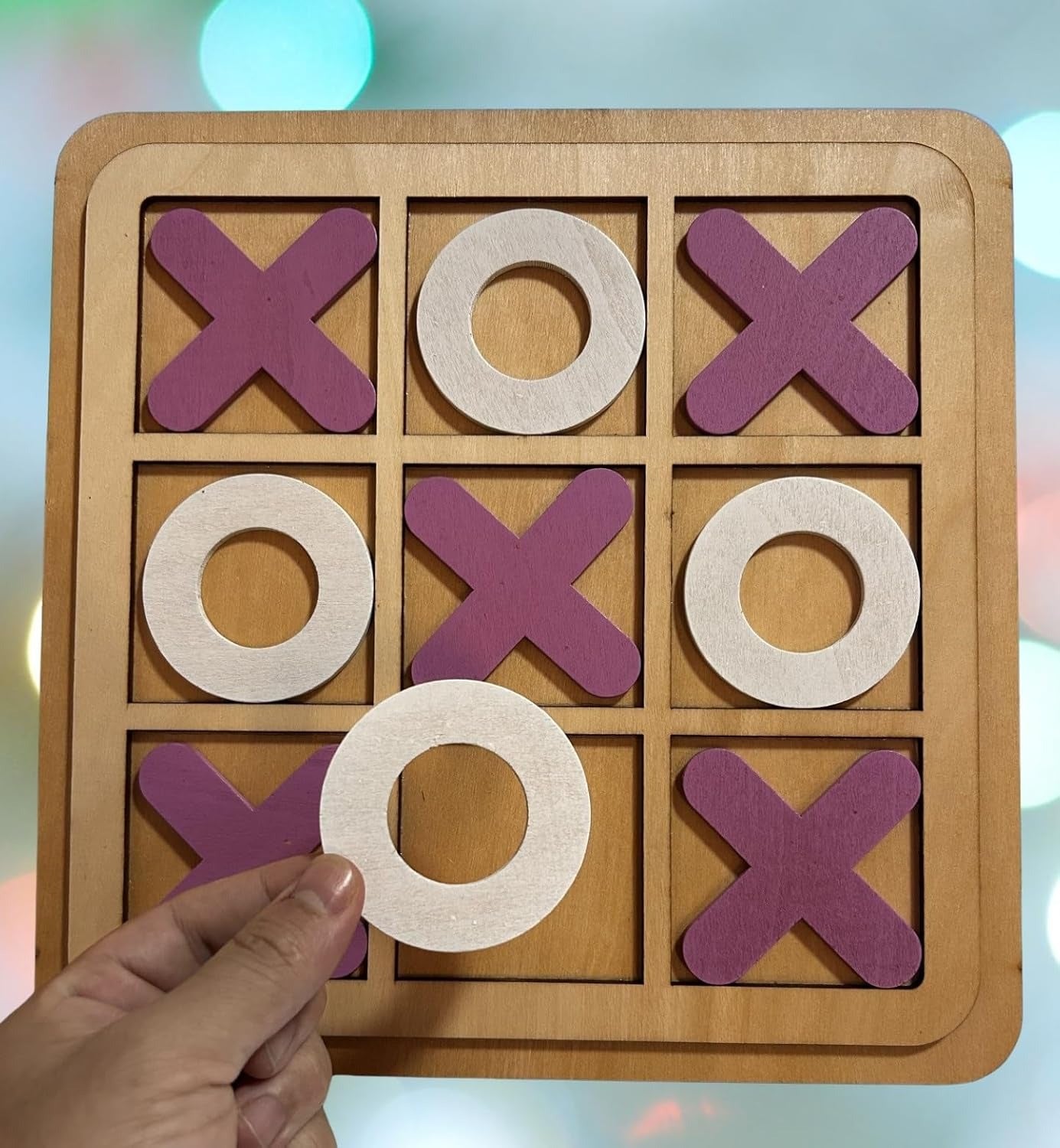 Wooden Tic-Tac-Toe Board Game – Classic XO Strategy Game for Kids, Toddlers, Preschoolers & Adults