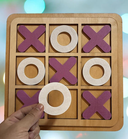 Wooden Tic-Tac-Toe Board Game – Classic XO Strategy Game for Kids, Toddlers, Preschoolers & Adults