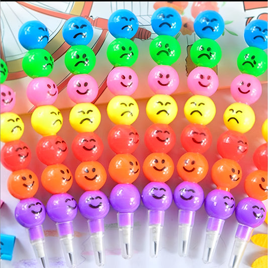 4 Pcs Smiley Cartoon Stationery Pencils – Fun Rainbow Pens with Cute Funny Faces for Kids