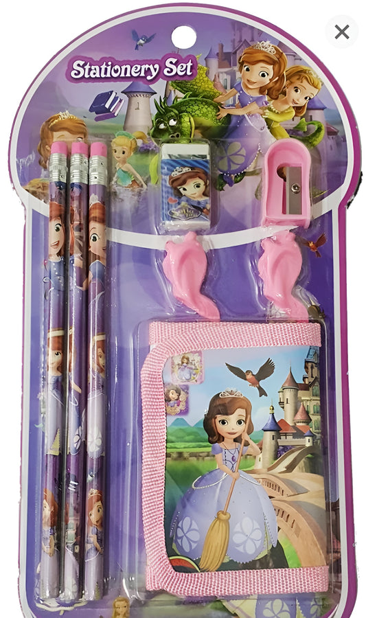 8 Pcs Disney Stationery Gift Set for Kids – Includes Pencils, Eraser, Sharpener, Pencil Caps & Wallet