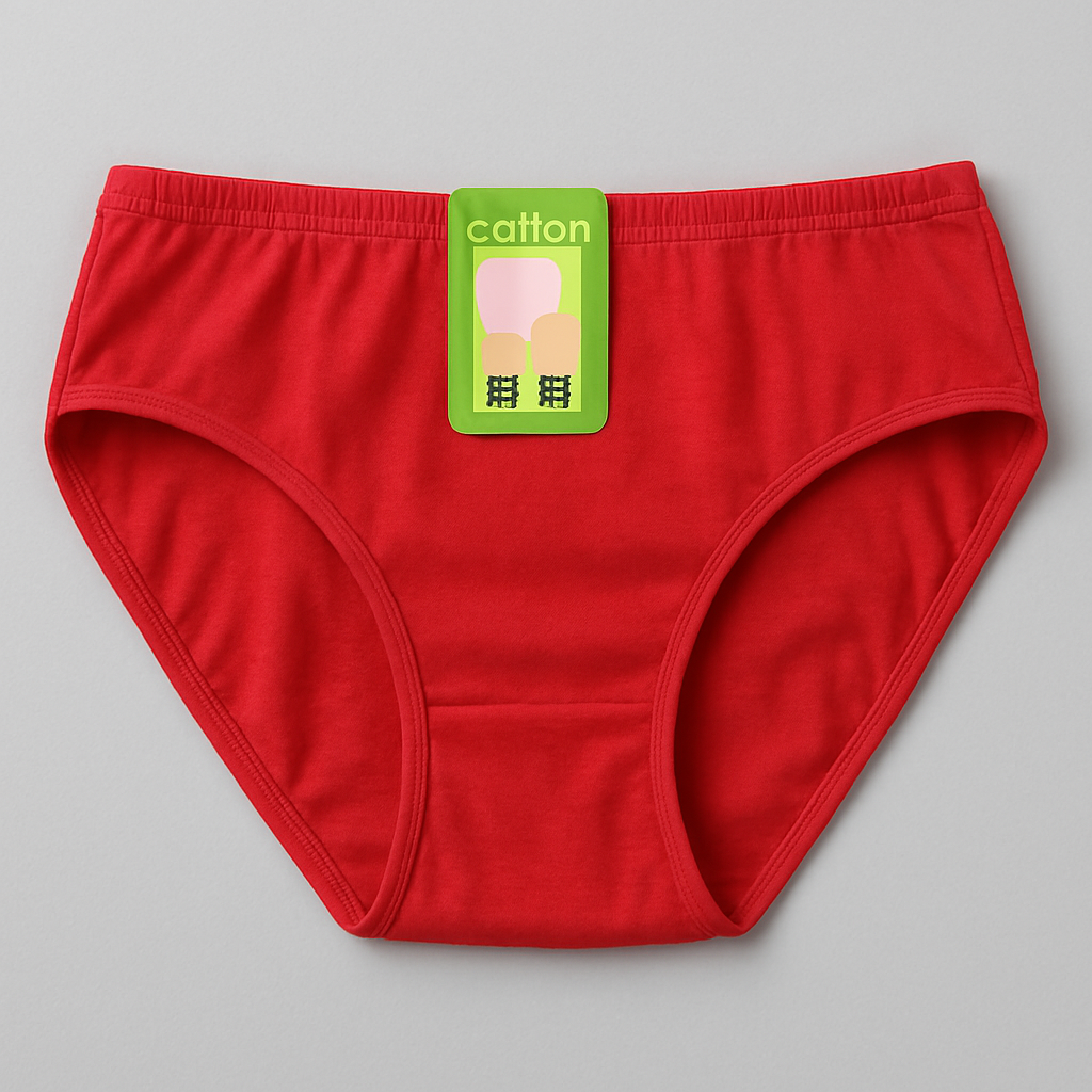Jersey Plain Panty for Women – Soft & Comfortable Everyday Underwear, Lightweight and Breathable Lingerie in Red (1 Piece)