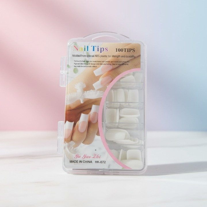 100 Pcs Fake Nails Set – White ABS Plastic Nail Tips, Durable & Easy-to-Apply, Smooth Finish for DIY Nail Art & Professional Salon Manicure