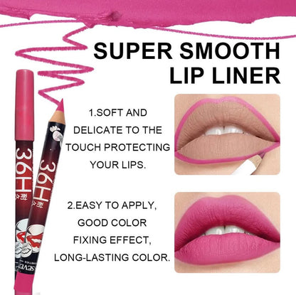36H Jumbo Lip Liner Pencil Pack – Long-Lasting Nude, Red & Pink Shades for Smooth Lip Definition