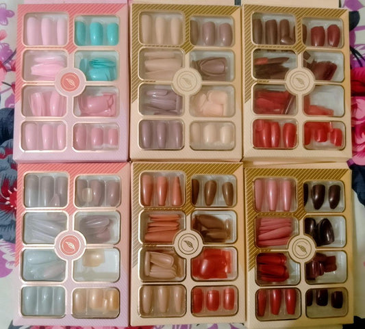 96 Pcs Fake Nails Set – Nude, Red & Multicolor ABS Plastic Nail Tips, Durable & Easy-to-Apply, Smooth Finish for DIY Nail Art & Professional Manicure