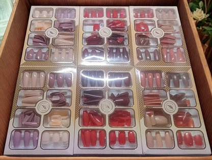 96 Pcs Fake Nails Set – Nude, Red & Multicolor ABS Plastic Nail Tips, Durable & Easy-to-Apply, Smooth Finish for DIY Nail Art & Professional Manicure