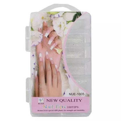 100 Pcs Fake Nails Set – White ABS Plastic Nail Tips, Durable & Easy-to-Apply, Smooth Finish for DIY Nail Art & Professional Salon Manicure