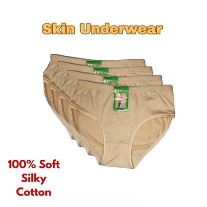 2 Pcs Women’s Cotton Plain Panties – Soft & Comfortable Underwear (Skin, Black | S/M/L)
