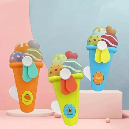 Handheld Ice Cream Cone Toy Fan for Kids – Cute Cartoon Design, Safe Soft Blades, Portable Mini Fan for Summer Play & Cooling (Random Color)