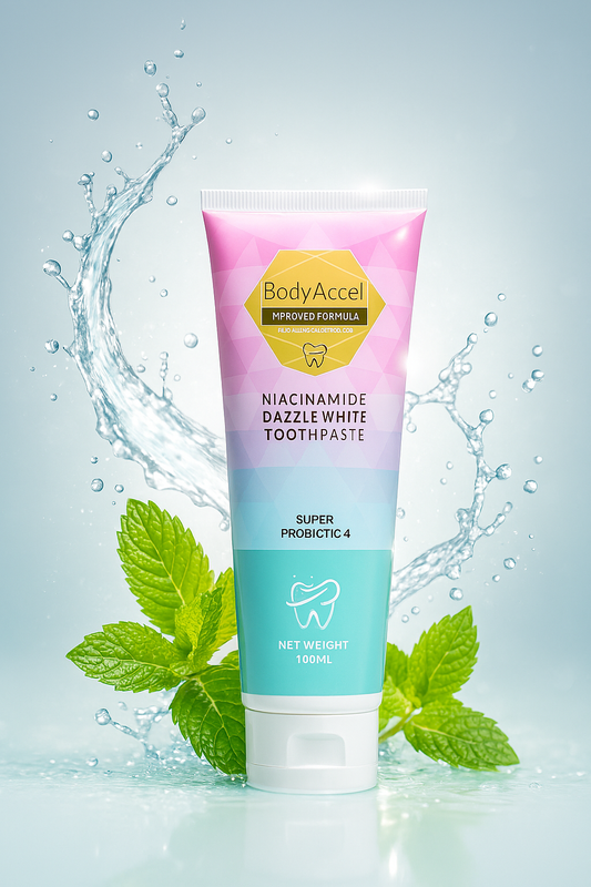 Body Accel Niacinamide Whitening Toothpaste 100ml – Advanced Stain Removal With Probiotics For Bright Smile & Fresh Breath
