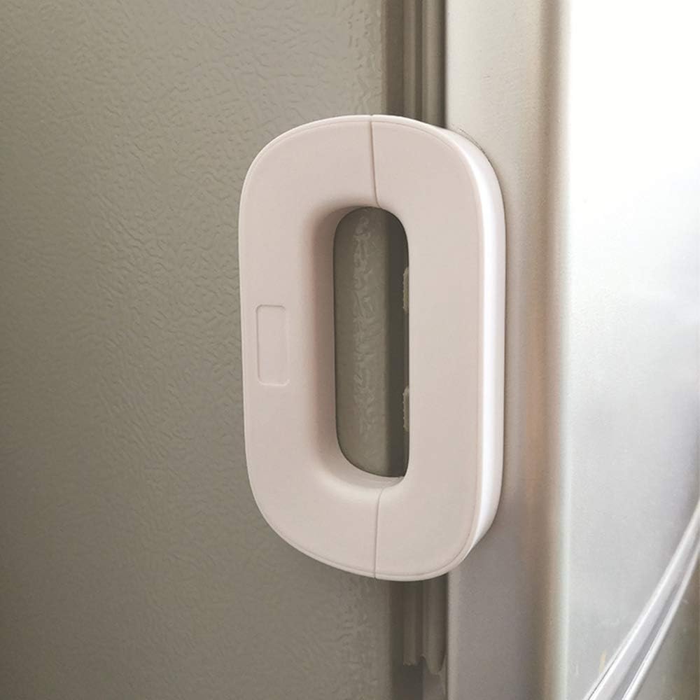 Child Safety Refrigerator Lock – Self Adhesive Fridge And Freezer Door Lock With Double Safety Button And Easy One Hand Operation