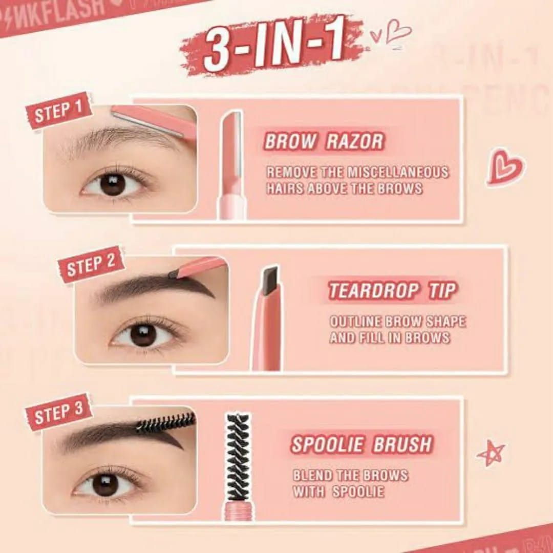 3 In 1 Eyebrow Pencil Brush And Razor Comfortable Use Smooth Application Compact Design For Daily Grooming Needs - Black
