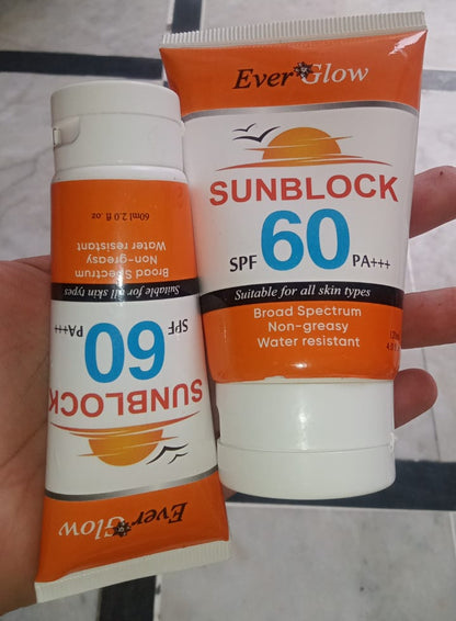 Ever Glow Whitening Sunblock SPF 60 – | Brightening & Broad Spectrum Protection | Sunblock | - 120 ML
