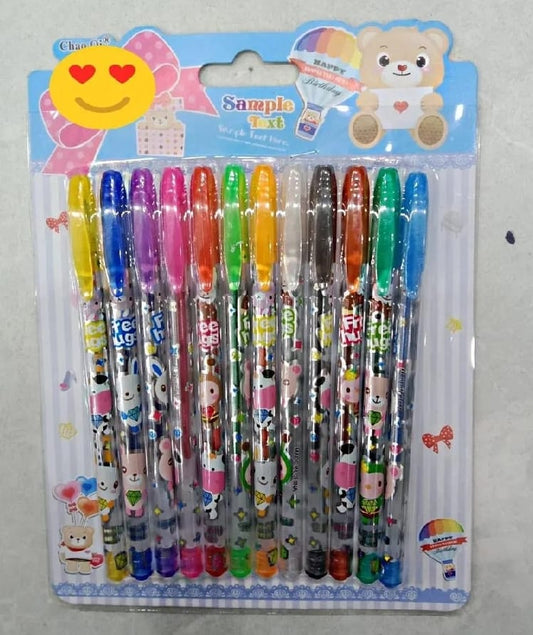 12 Colors Gel Pens Set – Glitter & Metallic 1.0mm Fine Tip