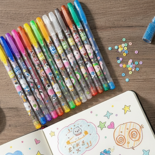 12 Colors Gel Pens Set – Glitter & Metallic 1.0mm Fine Tip