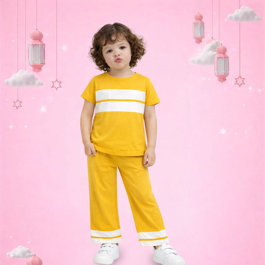 Kids Yellow Stripe Co-Ord Set – Stylish T-Shirt & Pants Outfit