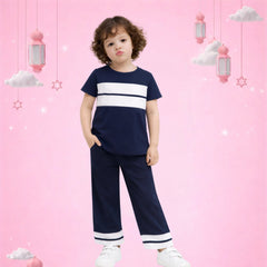 Kids Navy Blue Stripe Co-Ord Set – Stylish T-Shirt & Pants Outfit