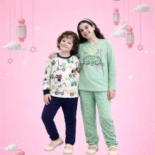 Kids Cartoon Print Pajama Set – Soft Cotton Night Suit for Girls