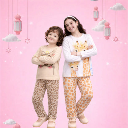 Girls Giraffe Print Pajama Set – Soft Cotton Kids Night Suit