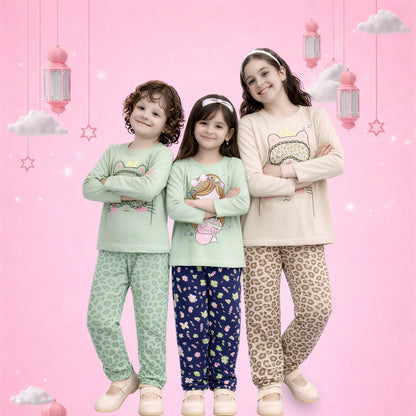 Girls Cute Cartoon Pajama Set – Soft Cotton Kids Night Suit