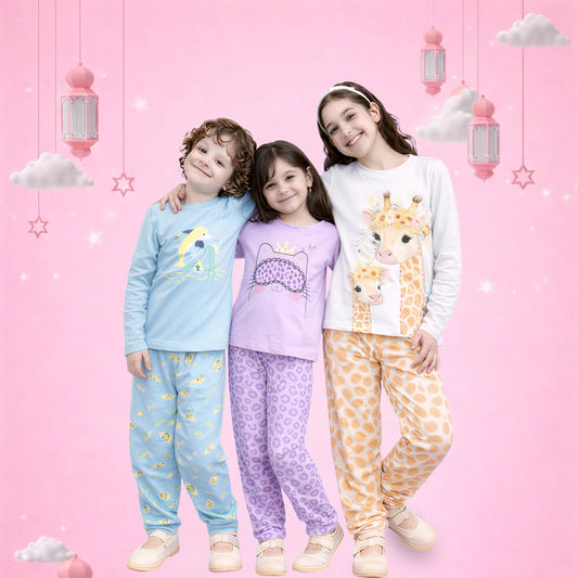 Kids Cartoon Print Pajama Set – Soft Cotton Night Suit for Boys & Girls