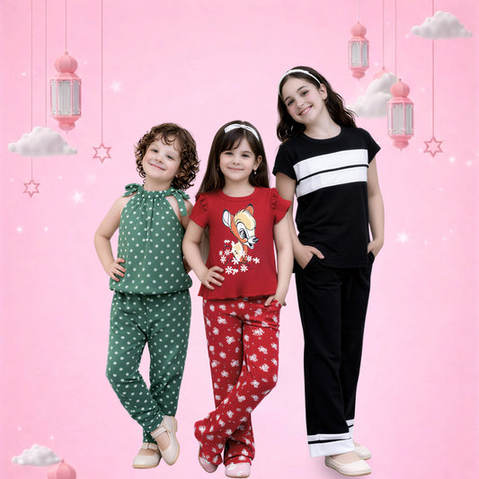 Girls Cartoon Print T-Shirt & Pants Set – Cute Kids Casual Outfit