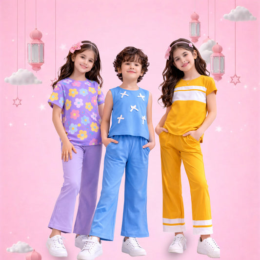 Girls Stylish Co-Ord Set – Cute Kids T-Shirt & Pants Outfit