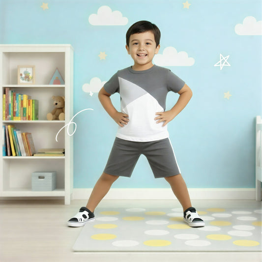 GREY PANEL T-SHIRT SHORTS SET