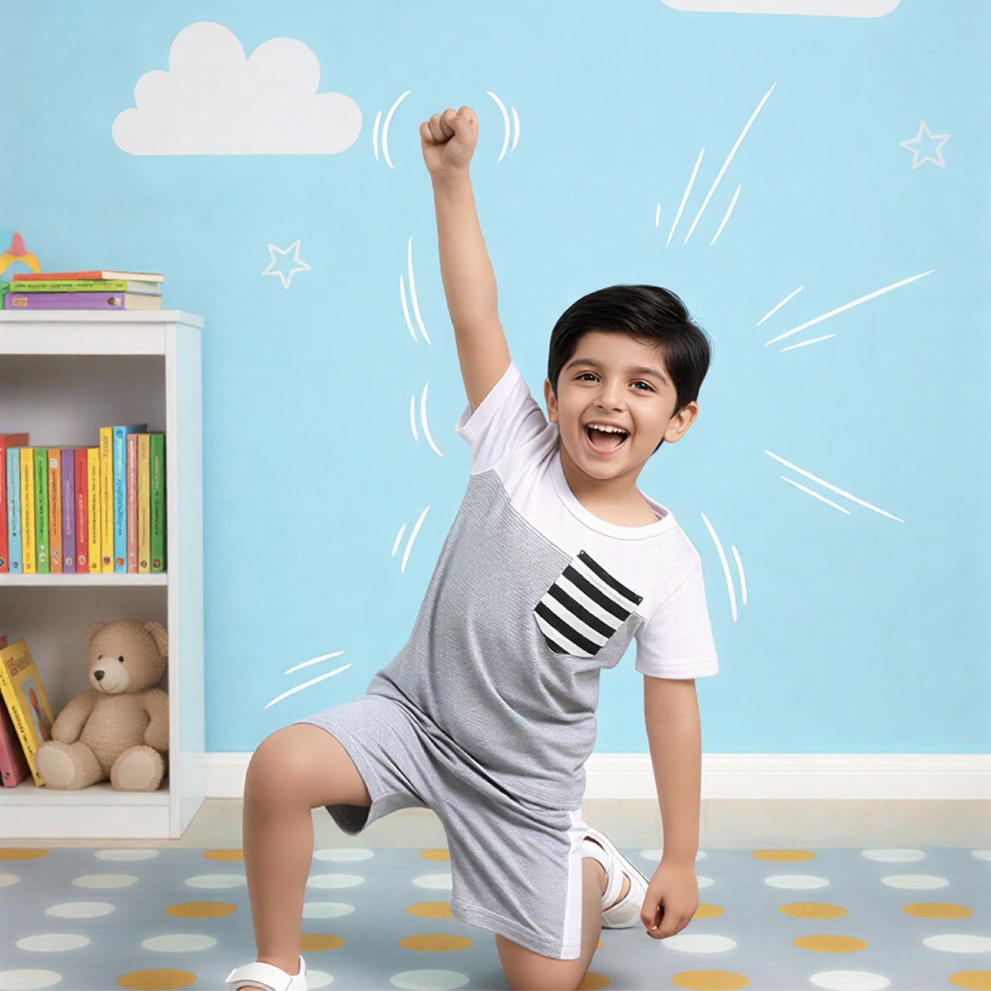Gray Pocket Print Kids Short