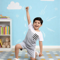 Gray Pocket Print Kids Short