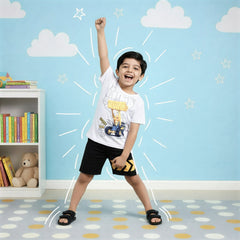 White Excavator Print KIds Short Wear