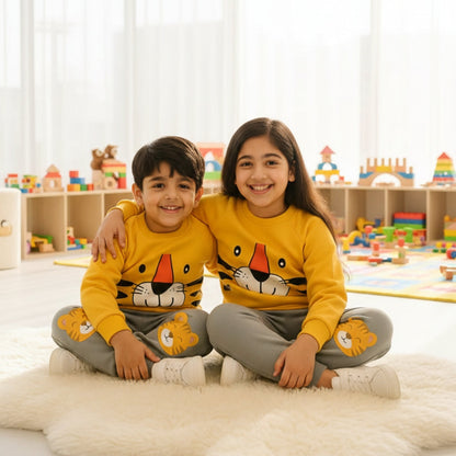 Yellow Tracksuit In Style Printed T-shirt and short trouser for kids