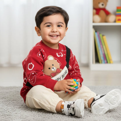 HAPPY BEAR PRINT SWEATSHIRT SET FOR KIDS