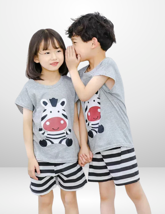 Grey Zebra Printed Kids Short Sleeve Kids Wear