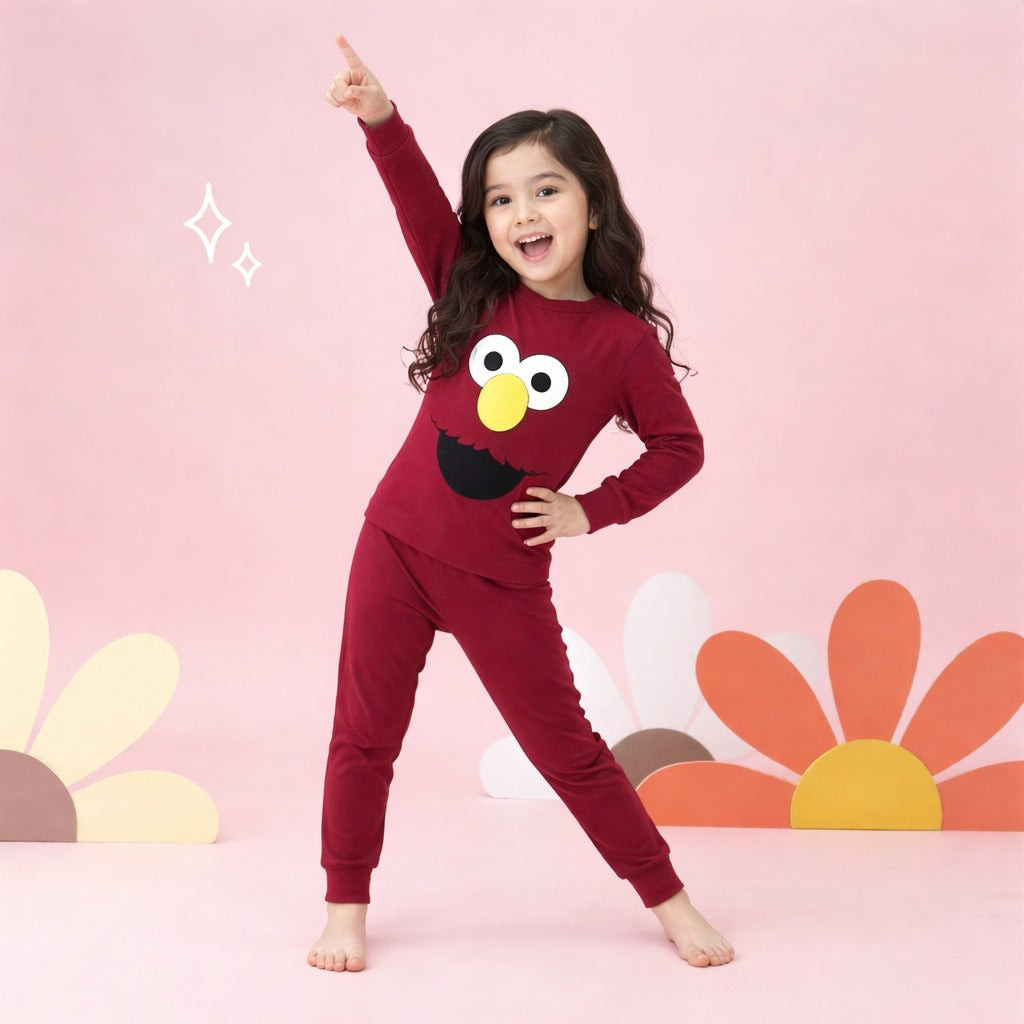Mahroon Cute Printed Kids Wear