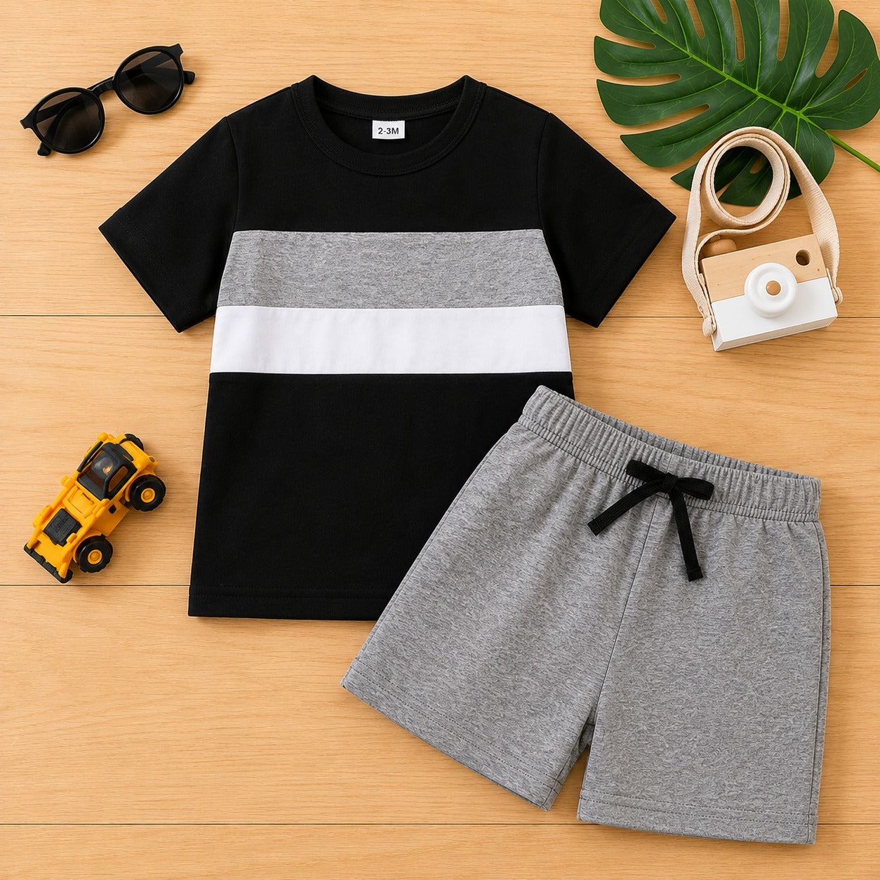 Black Grey And White Pannel Short Wear