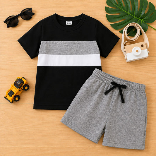 Black Grey And White Pannel Short Wear