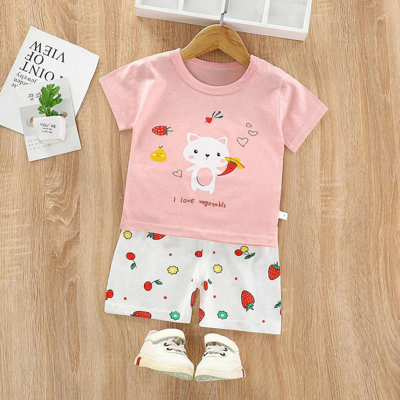 Sz 05 - Pint White I Love Vegetable Print Short Set