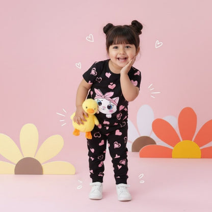 Cute Kitty Heart Printed Kids Wear Set