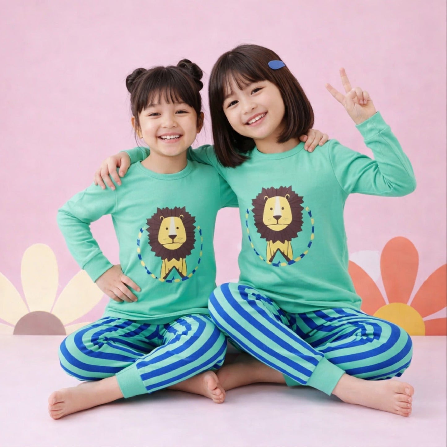 Sea Green Lion Kids Nightsuit