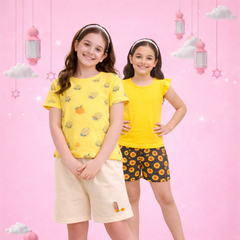 Girls Summer Printed Tee and Shorts Set