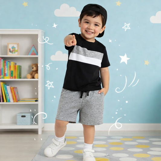 Black Grey And White Pannel Short Wear
