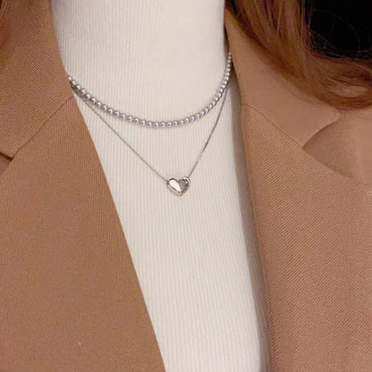 Elegant double Layer Heart pearl Pendent / Necklace Party Jewelry Gifts Accessories for Women