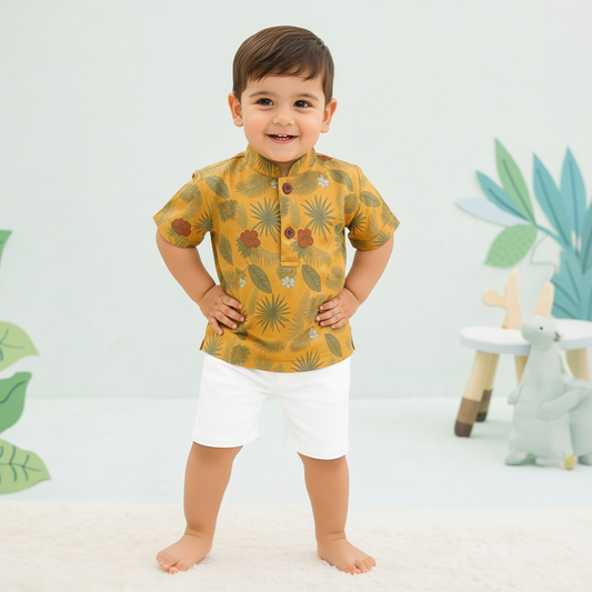 Yellow Printed Kids Short Wear
