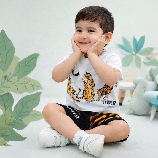 White Cheetah Print Kids Short Wear