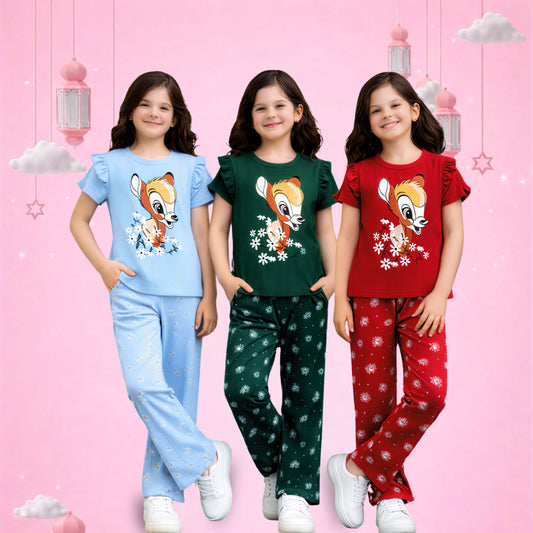 Girls Cute Deer Print Lounge Co-Ord Set Collection