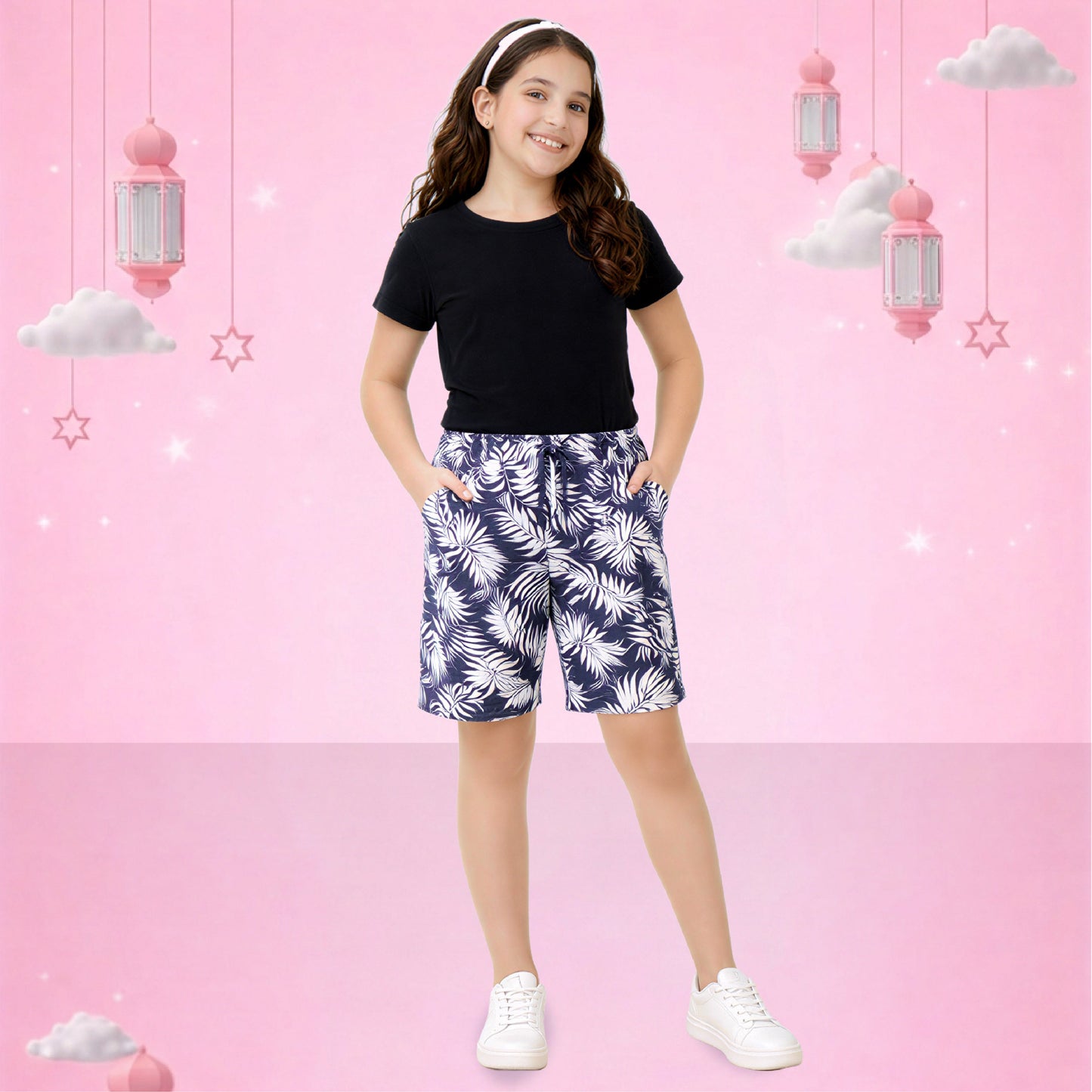 Black Leaf Shorts Set