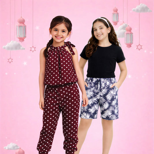 Girls Trendy Summer Co Ord Set and Casual Tee Short Combo