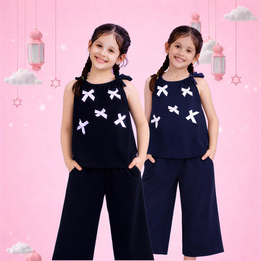 Girls Navy Bow Detail Co Ord Set