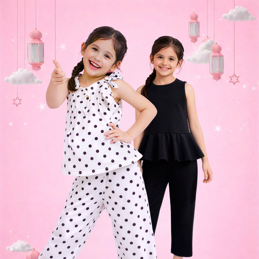 Girls Polka Dot Peplum Co Ord Set